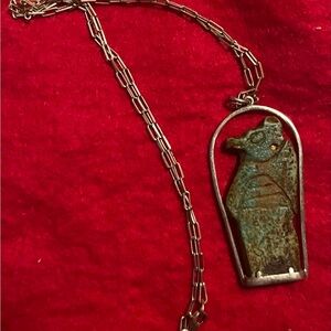 18” Sterling Chain and Pendant Setting of a Faience Clay Amulet of Sobek